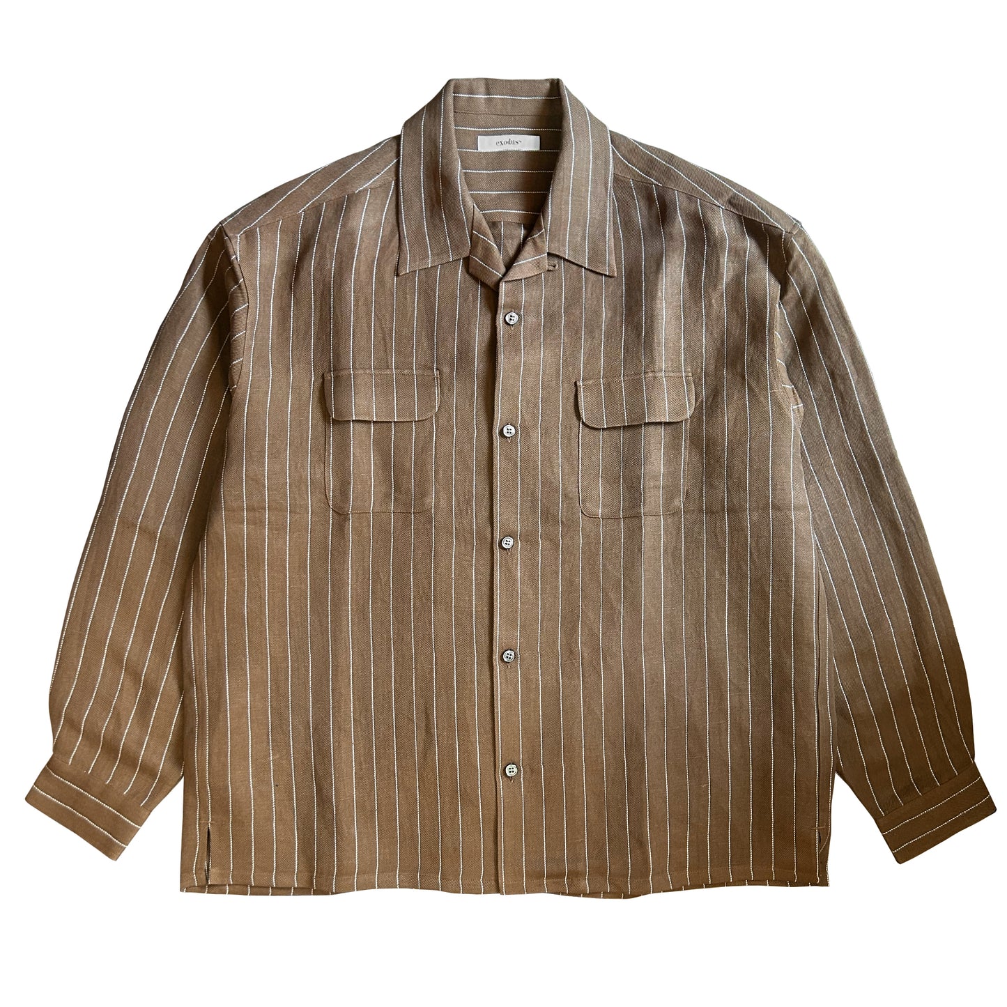 RAYON/HEMP PINSTRIPE OPEN COLLAR SHIRT
