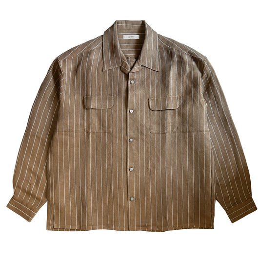 RAYON/HEMP PINSTRIPE OPEN COLLAR SHIRT